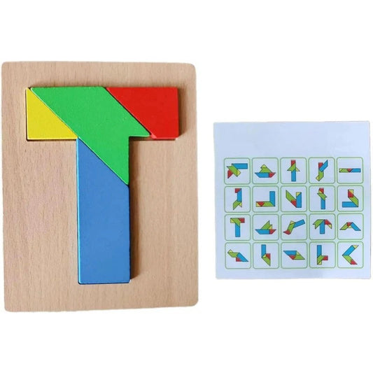 Wooden T-Shaped Tangram Puzzle Toy