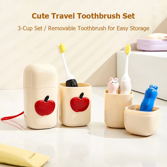 Kids’ Travel Toothbrush Set – 3-in-1 Stackable Cups with Animal Handle Brushes