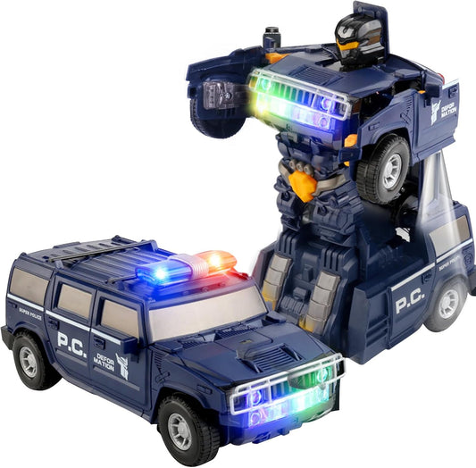 Transforming Police Car Robot Toy with LED Lights and Music