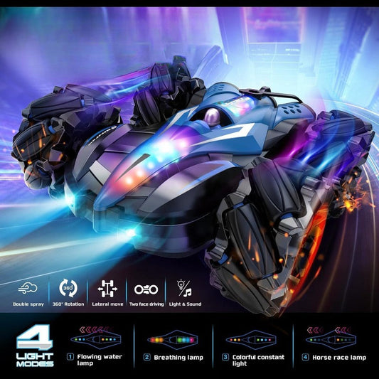 2-in-1 Remote & Gesture Control Stunt Car with Mist Spray and LED Light Show