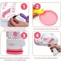 LED Bubble Blaster – 69-Hole Light-Up Machine with USB Recharge