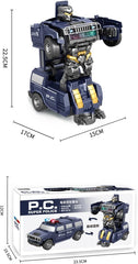 Transforming Police Car Robot Toy with LED Lights and Music