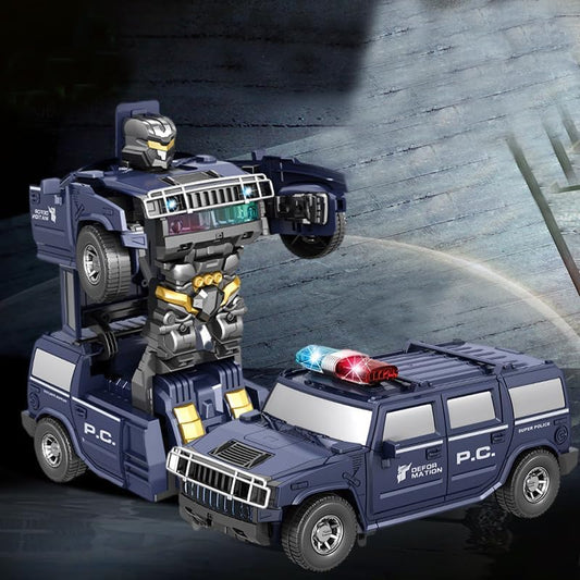 Transforming Police Car Robot Toy with LED Lights and Music