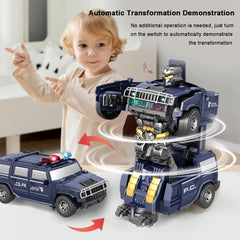 Transforming Police Car Robot Toy with LED Lights and Music