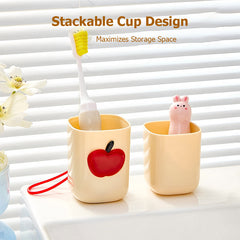 Kids’ Travel Toothbrush Set – 3-in-1 Stackable Cups with Animal Handle Brushes
